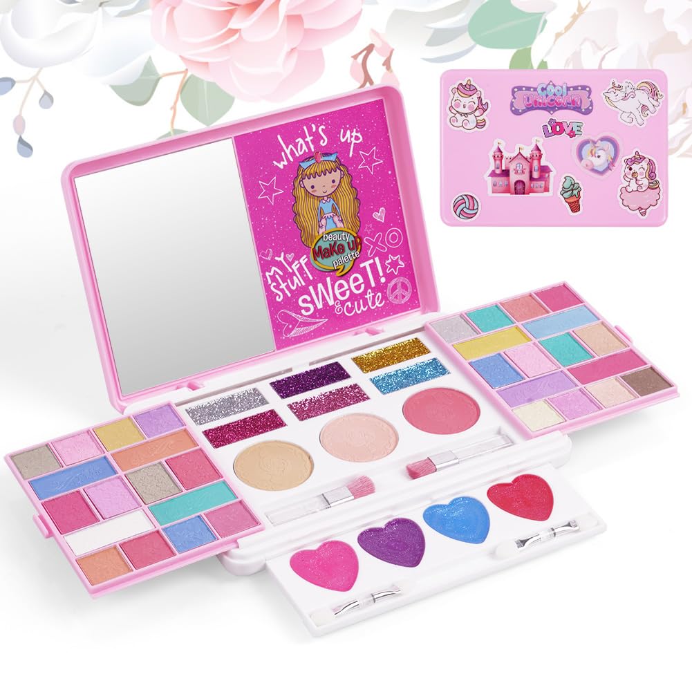 Aomig Princess Kids Makeup Set - 43 Colors Non-Toxic Cosmetics with Mirror and Brush, Washable Kids Makeup Gift for Girls: Christmas, Halloween, Birthday — image 1