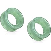 Pierced Owl - Green Aventurine Stone Double Flared Saddle Tunnels, Sold as a Pair