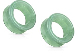 Pierced Owl Green Aventurine Stone Double Flared Saddle Tunnels, Sold as a Pair