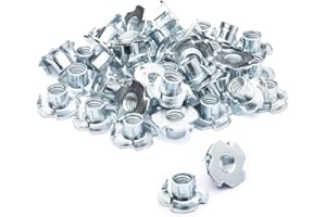 POWERTEC 3/8"-16 T Nuts 50 Pcs, 4 Pronged Tee Nuts for Bolts and Stem Caster Wheels, Threaded Inserts for Wood Working, Rock Climbing Holds and Furniture, for Use with Hammer | 7/16" Length (QTN1115)