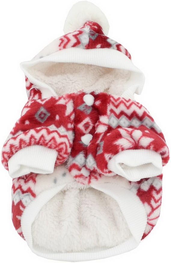 SELMAI Small Dog Fleece Coat Pet Hoodie Snowflake Girl Puppy Christmas Xmas Clothes Costumes Red S, S (Chest:28-32cm; Back:18-22cm) - Image 4