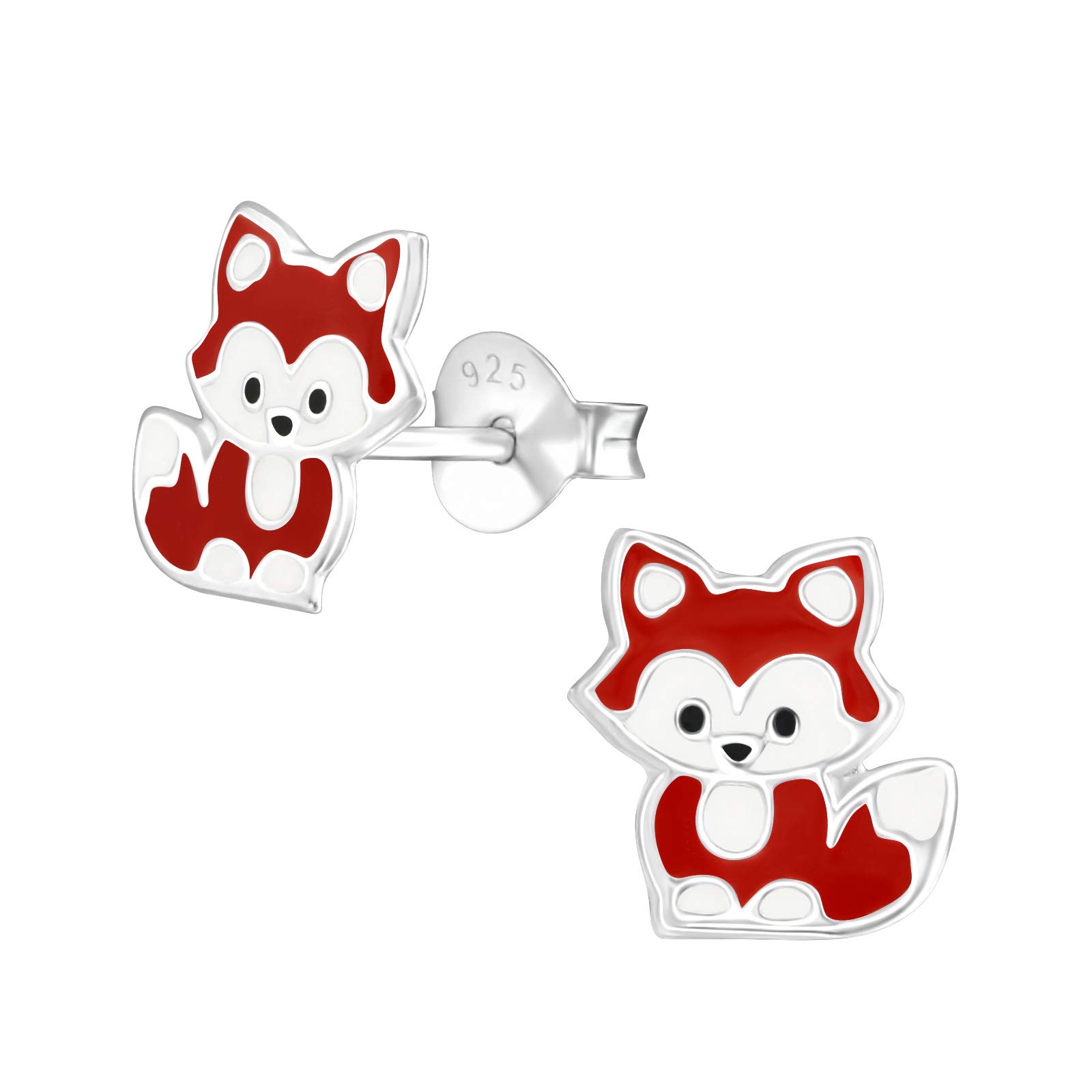 Sterling Silver Fox Earrings Red