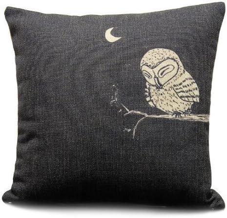 VYES Decorative 18 X 18 Inch Linen Cloth Pillow Cover Cushion Case, Owl in the Dark