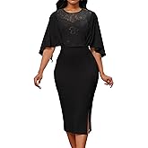 Elegant Dresses for Women Wear to Work Long Sleeve Cocktail Business Knee Length Pencil Lace Dress