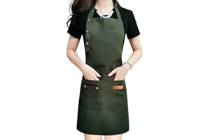 Apron for Men Women with Adjustable Straps and Large Pockets, Canvas Cotton Cooking Kitchen Chef Bib Aprons Waterproof