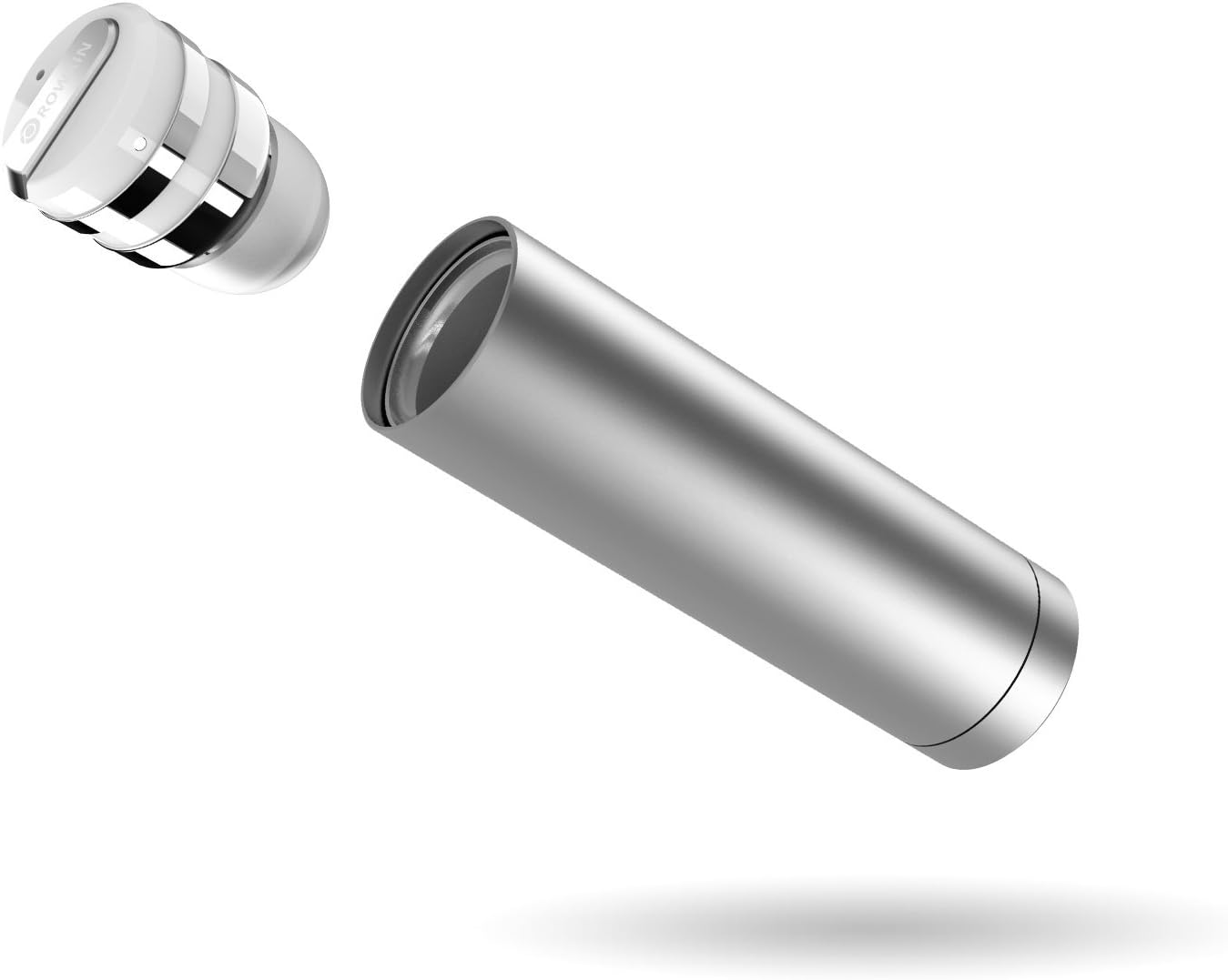 Rowkin Mini Plus+ Wireless Headphone, Bluetooth 4.1 Earbud with Mic. Smallest Cordless Hands-free Stereo Earphone Headset with Portable Charger & Noise Reduction (BUY 2 for Stereo Sound) - Silver