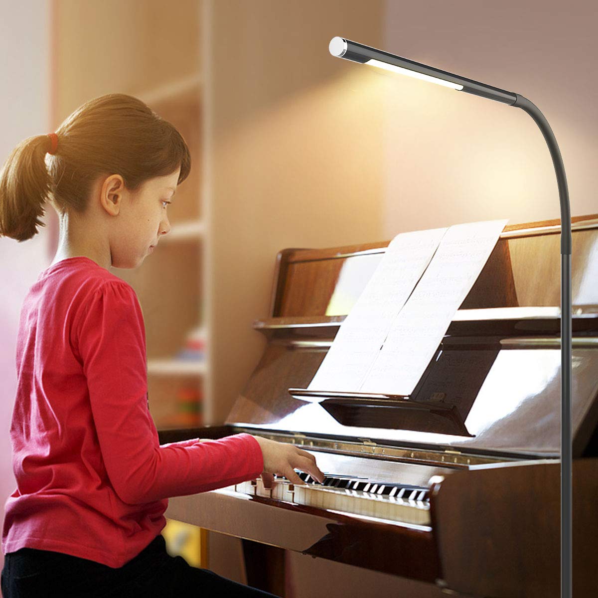 Joly Joy LED Modern Floor Lamps, Flexible Gooseneck Standing Reading Light W/Stable Base, 4 Color & 5 Brightness Dimmer, Touch & Remote Control, for Living Room, Chair, Couch, Office Task (Black)