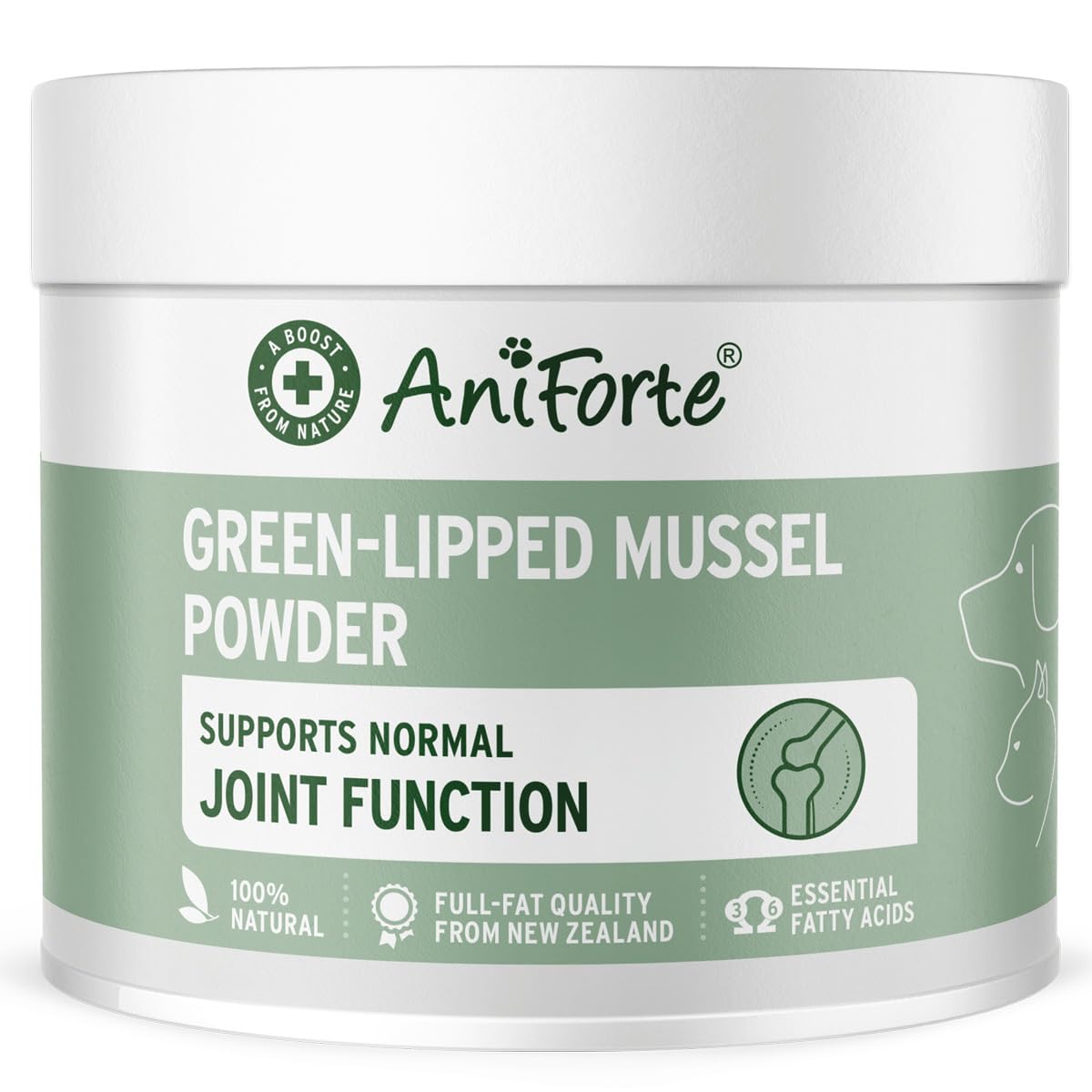 AniForte Green Lipped Mussel for Dogs and Cats 250g Powder - 100% Natural Joint Supplement with Glucosamine