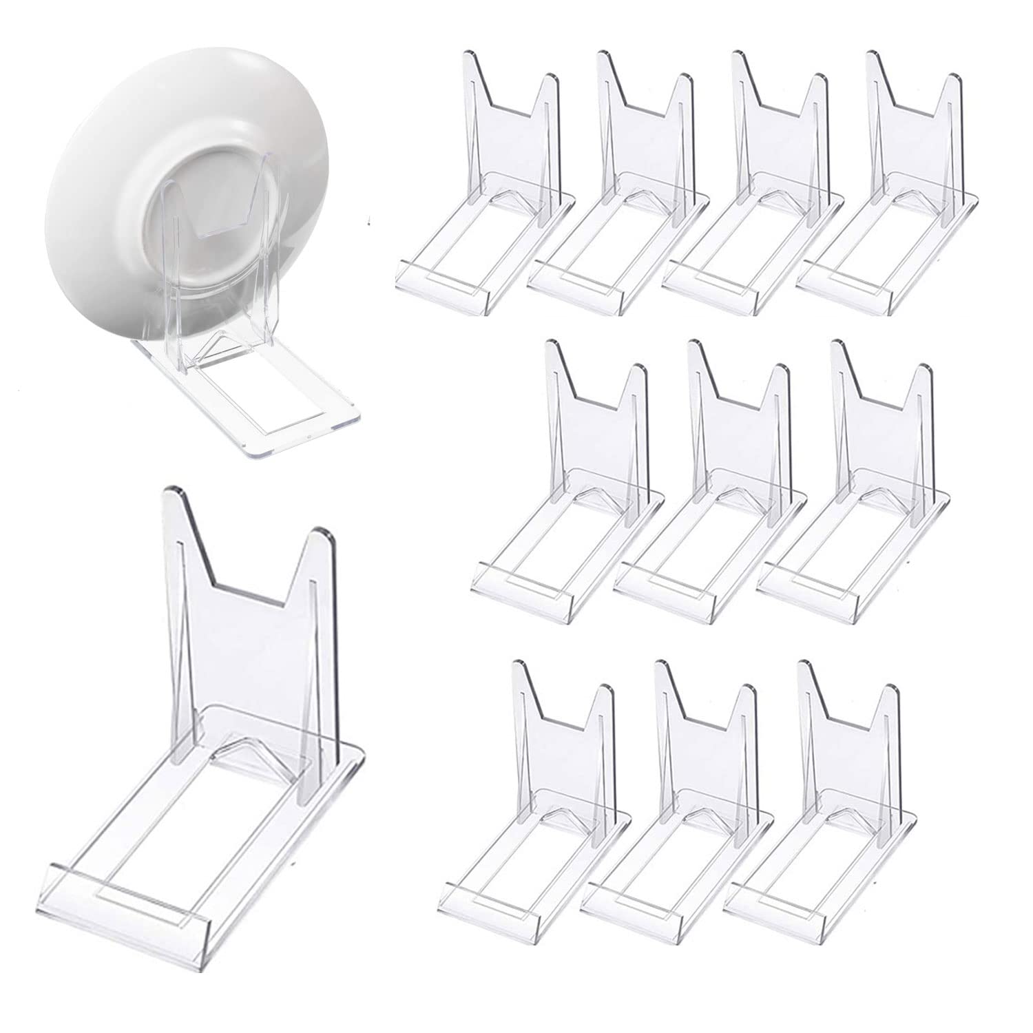 XSEXO Clear Plastic Display Stand - Adjustable Acrylic Easel for Plates, Mobile Phones, Books, Photos - Multifunctional Holder (12 Pcs)
