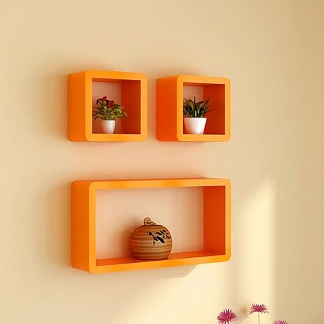 Amazon 壁の棚3立方センチメートルのフローティングシェルフのセットストレージmdfの本cd Dvdのおもちゃのストレージディスプレイ 色 Orange オープンシェルフ ラック オンライン通販