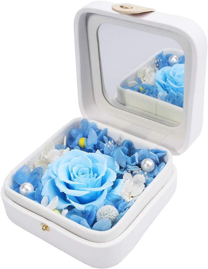 hey June Flower Gifts,Preserved Flower Rose,Never Withered Roses,Upscale Immortal Flowers,Gifts for Mom Her,Mother's Day,Valentine's Day,Birthday,Christmas,Anniversary,Mirror Series (Blue)