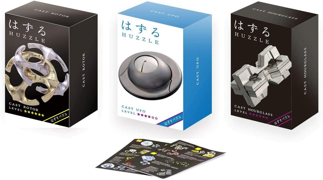 Pack De 3 Puzzles De Metal Hanayama De Alta Dificultad: OVNI, Rotor Y Hourglass, Con Folleto En Alemán Pack De 3 Puzzles De Metal Hanayama De Alta Dificultad: OVNI, Rotor Y Hourglass, Con Folleto En Alemán