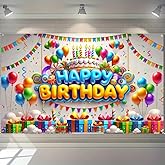HOMETITUTE Happy Birthday Banner Colorful Balloon Banners Decoration Backdrop Kids Theme Banners Backgroun Happy Birthday Wall Banner Sign for Party Supplies Outdoor Holiday Decor 71x43 Inch