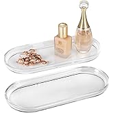 SheeChung Acrylic Vanity Tray, 2 Pack, Clear, 9.65 in x 4.5 in x 0.79 in, Catchall Tray, Countertop Sink Tray Dispenser, Sturdy Holder for Cabinet, Shelf, Cupboard, or Closet Organization