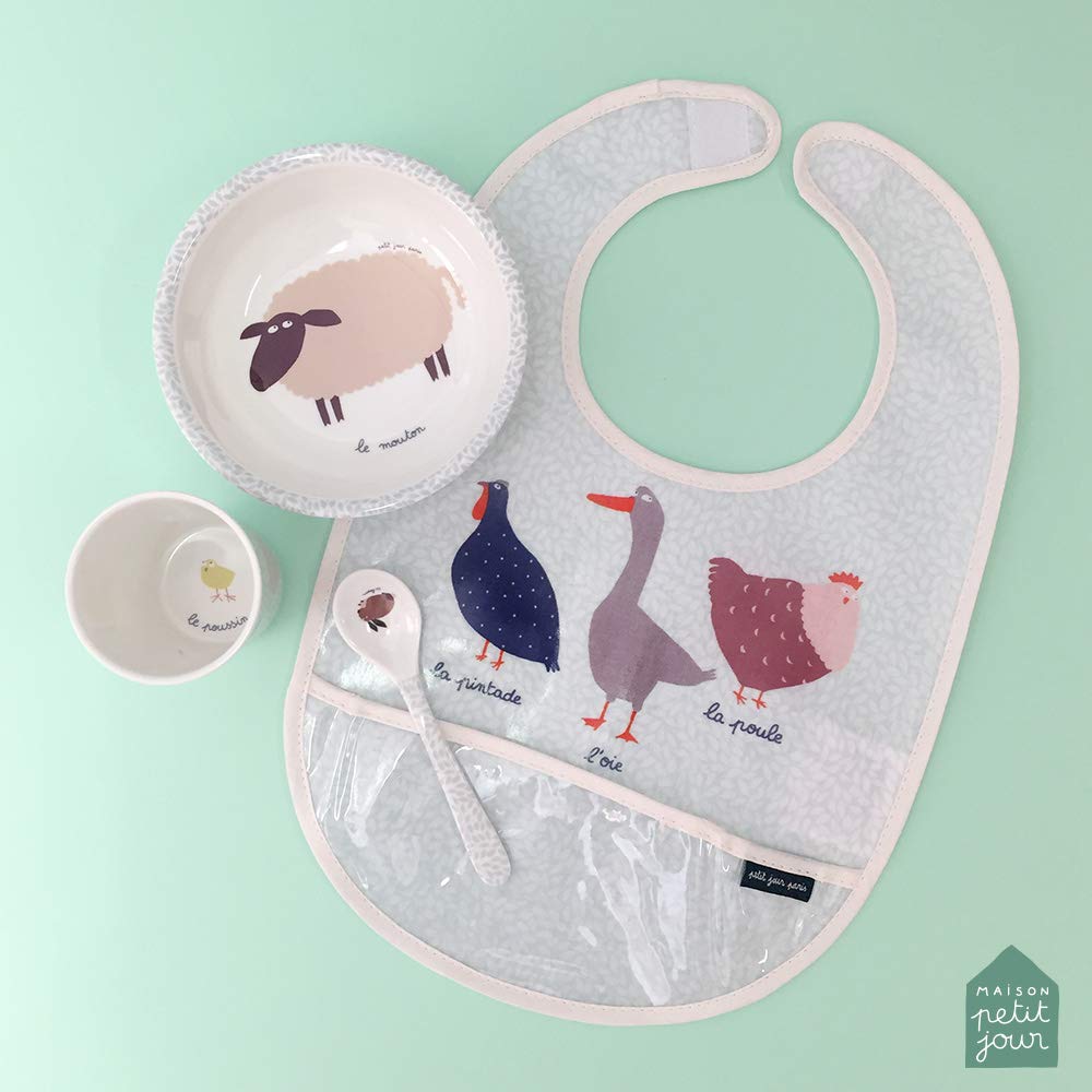 Petit Jour Paris - First Meal with A Bib and The Farm’S Animals - to Remain Clean During Messy Lunch!