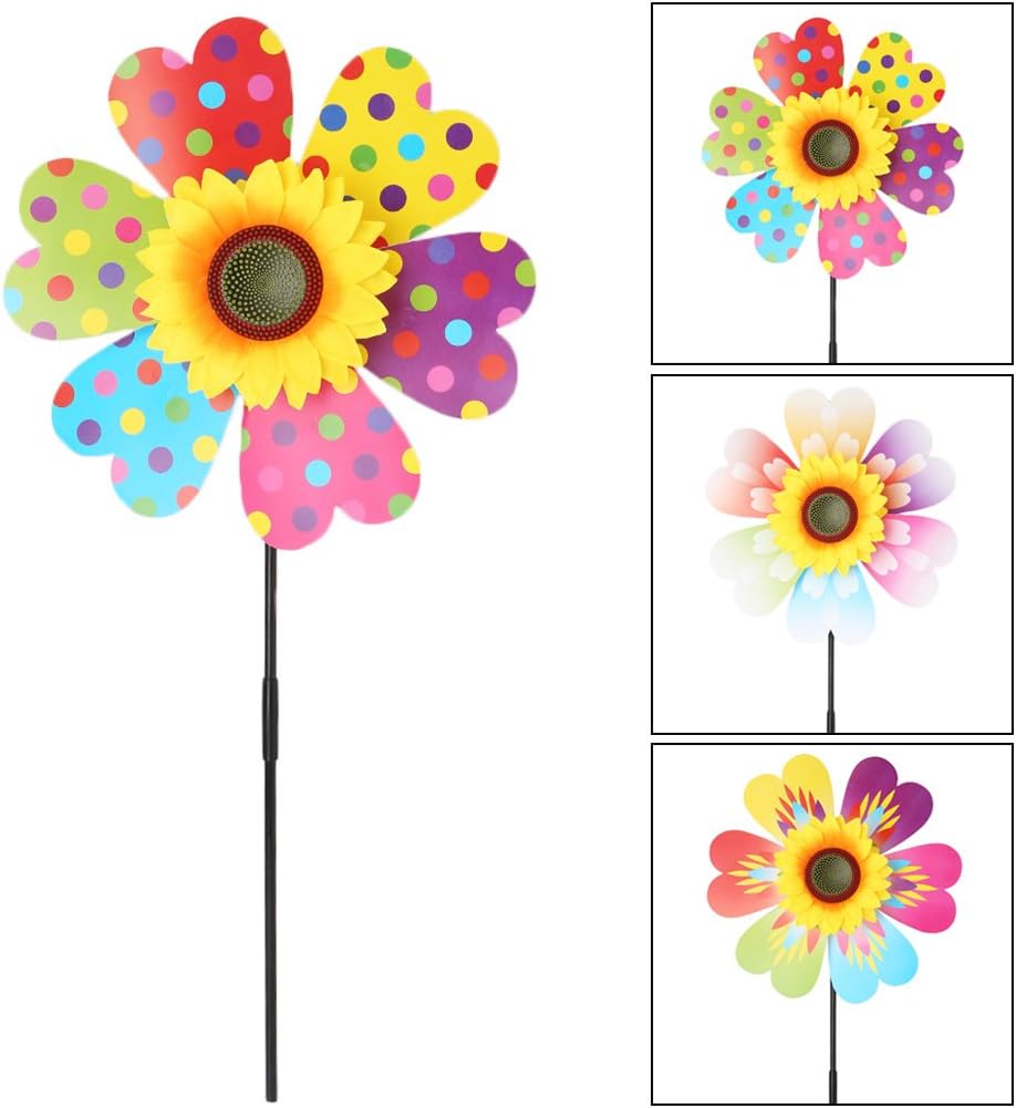 Peachshop 13" Sunflower Pinwheel Spinner For Kids Adults Outdoor Garden Decoration (Random Pattern)