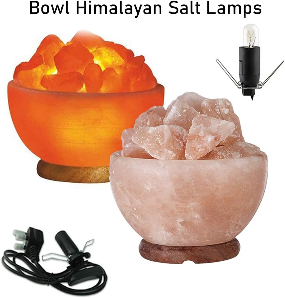 Gleam Himalayan Fire Bowl Crafted Salt Lamp from Crystal Rock of The Himalayan Mountains Healing Ionizing with Salt Chunks Bulb and UK Plug Premium Quality
