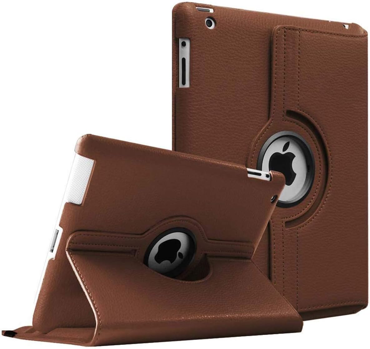 Aavjo , 360 Degree Swivel Rotating Multi Angle stand PU Leather Screen protective Smart book folio flip carry back case cover for Apple iPad 2 , iPad 3 , iPad 4 (Model : A1460, A1459, A1458, A1416, A1430, A1403, A1397, A1396, A1395) ) (Dark Brown)