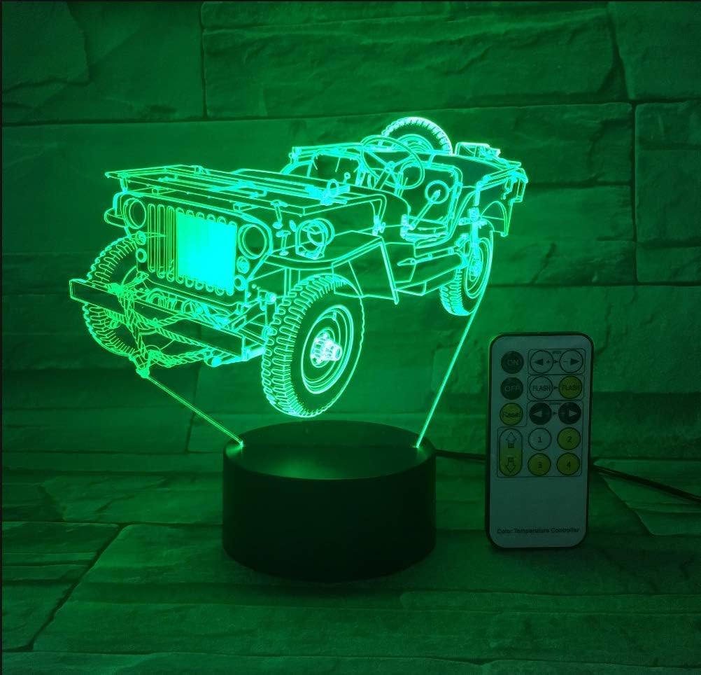 3D Illusion Night Light,Jeep Truck Car Night Light 3D USB Touch Control Acrylic Panel Engrave 7 Colors Change Atmosphere Table Lamp Kids Gifts