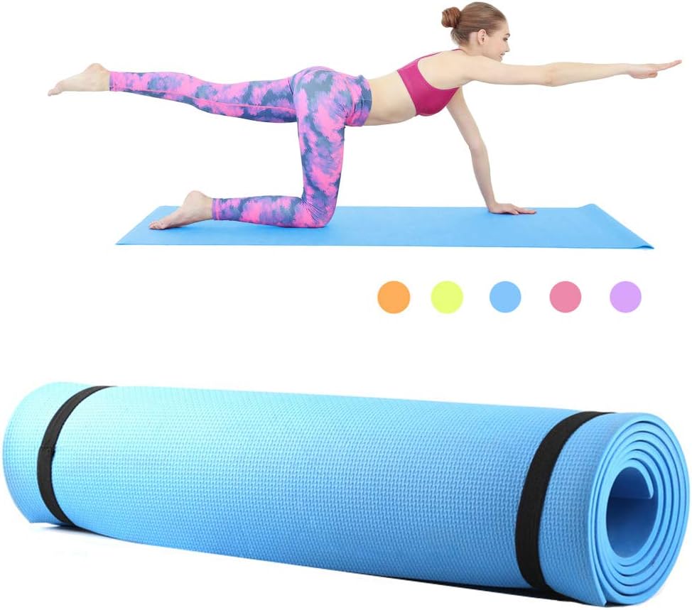 Wiixiong EVA Yoga Mat with Carrying Strap, 4mm Thick Gymnastic Pilates Fitness Mat Non-Slip Waterproof Exercise for Home Gym Floor Workouts Equipment
