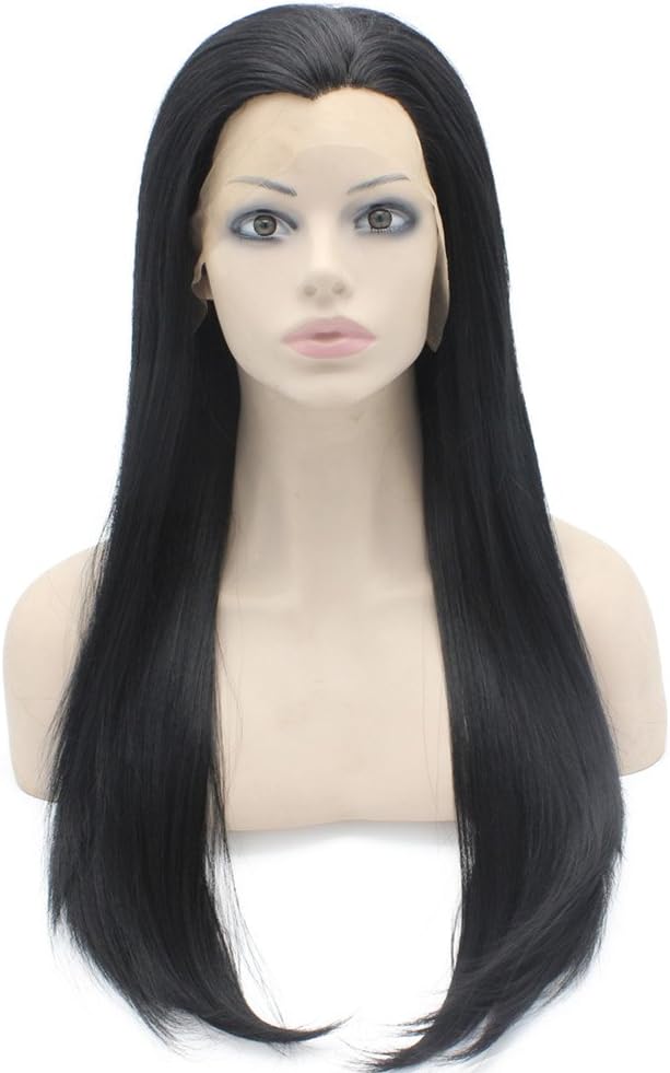 Long Straight Black Natural Synthetic Lace Front Wig