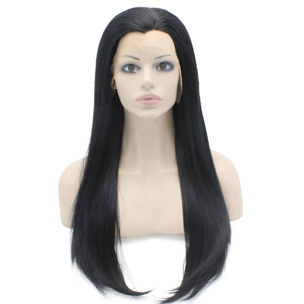 Long Straight Black Natural Synthetic Lace Front Wig