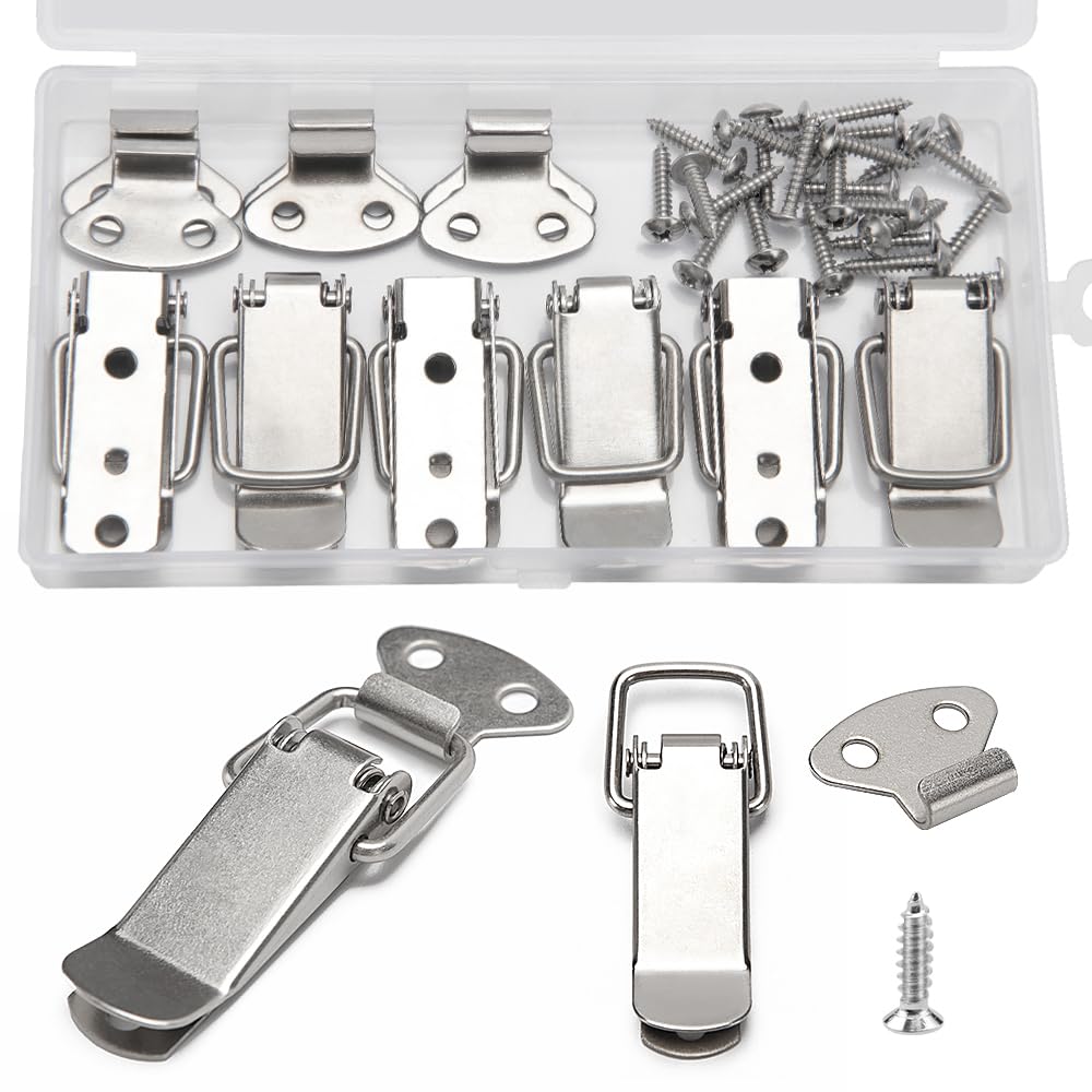 YIXISI 6 Sets Spring Loaded Toggle Catch Latch Without Lock Hole, 72mm Hasp Toggle Clamp Clips, Duck Billed Buckles for Cabinet Drawer Case Box Toolbox, with 24 M4x16 Screws