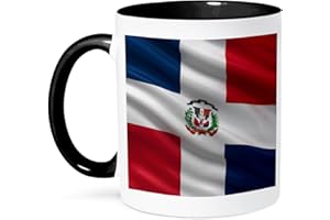 3dRose Flag of The Dominican Republic Waving in The Wind Two Tone Mug, 11 oz, Black