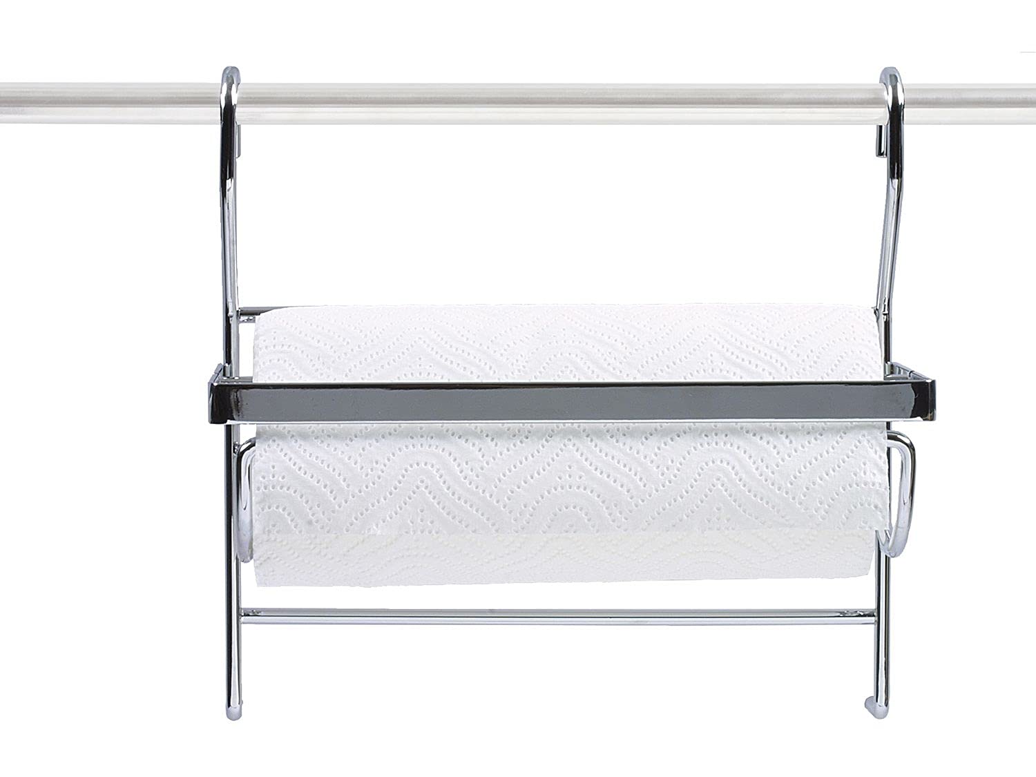 Amig - Wall Roll Holder with Clip for Hanging Silver Glossy Chrome Steel for Kitchen Paper, Aluminium or Film - 25 x 26 x 13 cm | Practical and Easy to Install