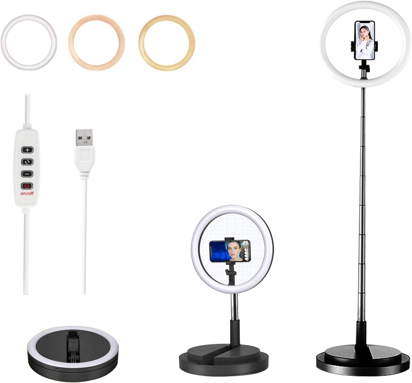 12" Foldable Selfie Ring Light with Stand and 360 Degree Rotating Phone Holder,Portable One-Piece Makeup Table Circle Light, for Live Streaming YouTube Tiktok Vlog Video Shooting (Black)