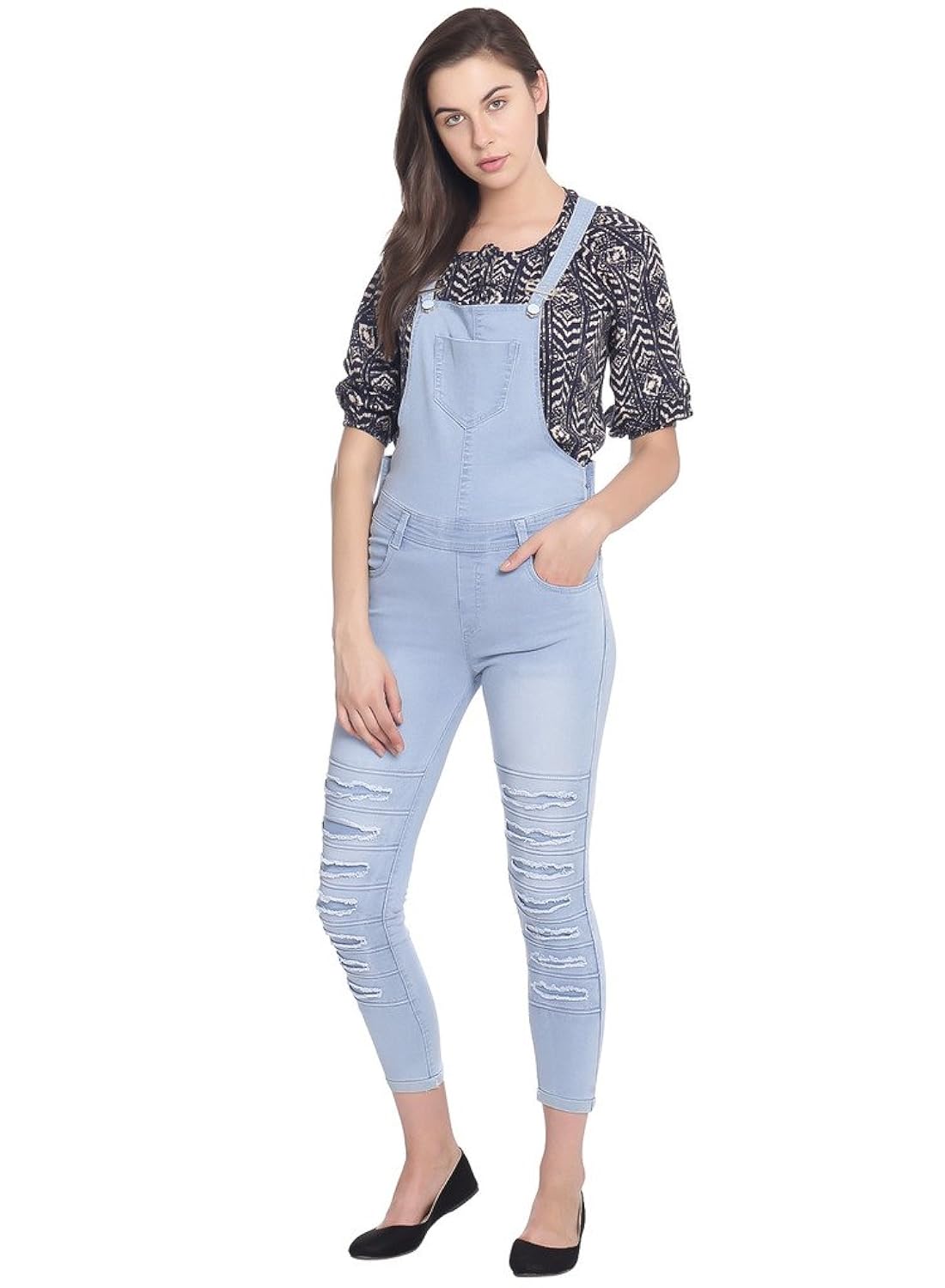broadstar women denim light blue dungarees