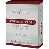 Simpurity Super Absorbent Polymer Wound Dressing - 8"x10" Individual Thick Pads - Dressing Supplies for Wounds - Bordered Polymer Dressing for Wound Care
