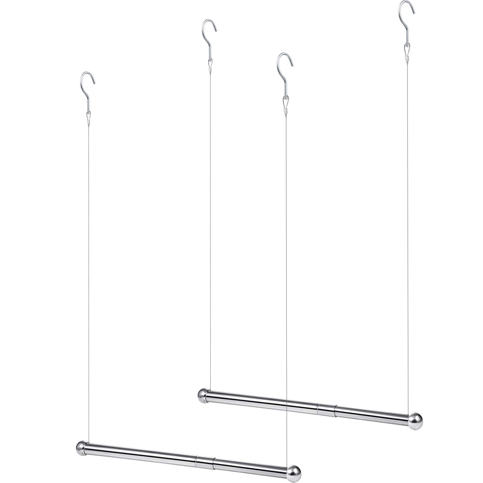 2 Pieces Adjustable Closet Rod, Hanging Bar Organizer With Adjustable Width and Height, Double Poles for Clothes Indoor Outdoor Space-Saving (Stainless Steel)