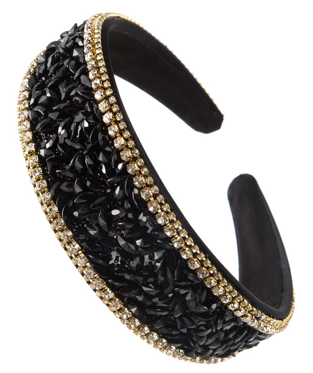scicent Black Headband Rhinestone Crystal Diamond Head Band Fashionable Wide Hair Bands Bling Hairband for Women Girls 25505 — image 1