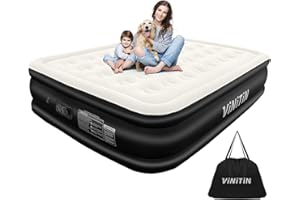Vinitin Air Mattress Queen with Built in Pump, 18" Raised Inflatable Blow Up Mattress with Self-Inflation/Deflation, Soft Flocked Top Air Bed for Guest, Home,Camping, 80x60x18in, 660lb Max