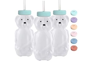 MOOTIKAR Honey Bear Straw Cups for Babies 3 pack, 8oz honeybear straw cup with improved safety lid design, Straw learning therapy cup. Leak-Proof & Food-Grade & BPA Free (AQUA)
