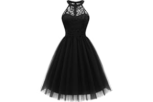Dressystar Women's Short Halter Cocktail Party Dress Lace Tulle Prom Gown
