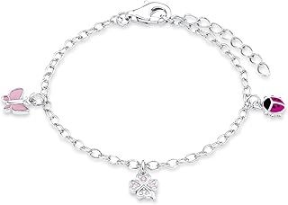 Prinzessin Lillifee Armband mit Marienkäfer, Schmetterling und Kleeblatt Anhänger für Mädchen, Zirkonia / 925 Sterling Silber, Rhodiniert / Emailliert, Länge: 12-14 cm