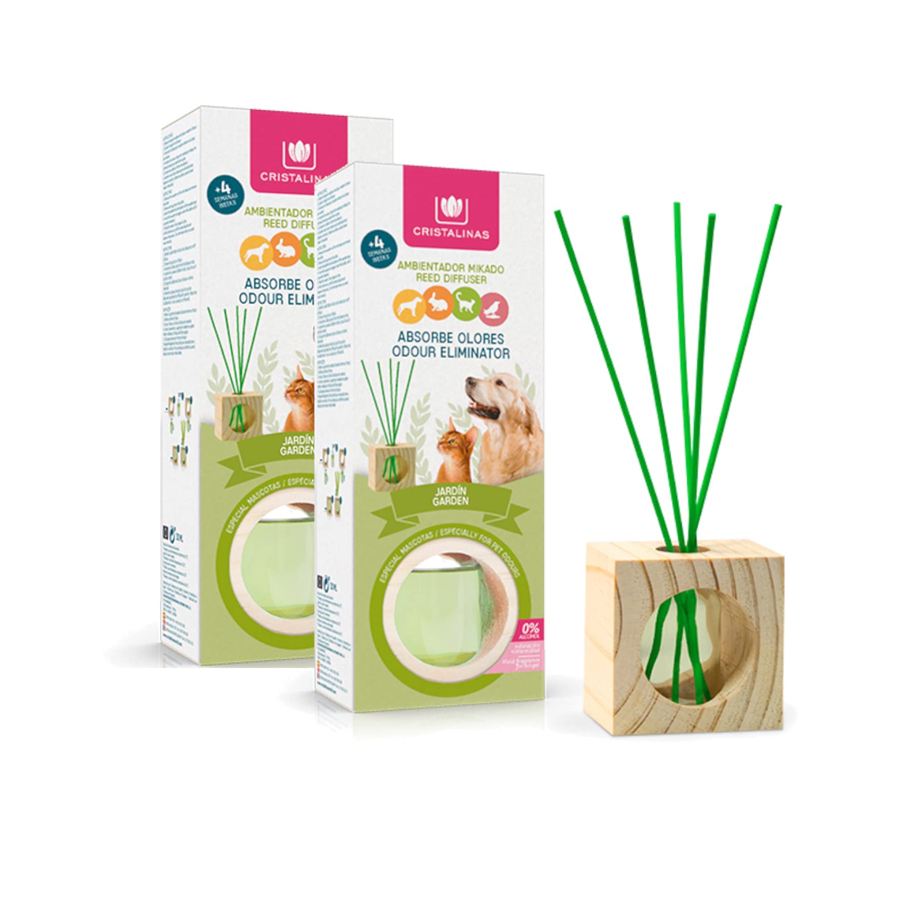CRISTALINAS Pet Odour Eliminating Reed Diffusers Garden Scent - 30ml Air Fresheners for Home - Lasts upto 4 weeks - Reed Diffusers for Home - Pack of 2