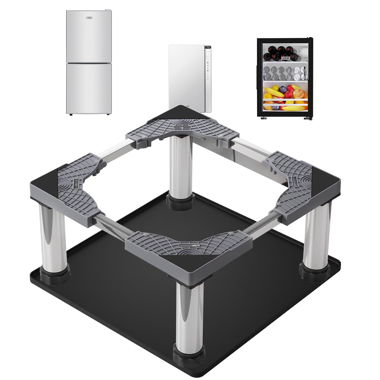Photo 1 of HurOutd Mini Fridge Stand with Silicone Mat, Adjustable Refrigerator Stand with 4 Stainless Steel Feet (9"-10.2" High), Suitable for Small Refrigerators, Portable Compact Washer or Dryer