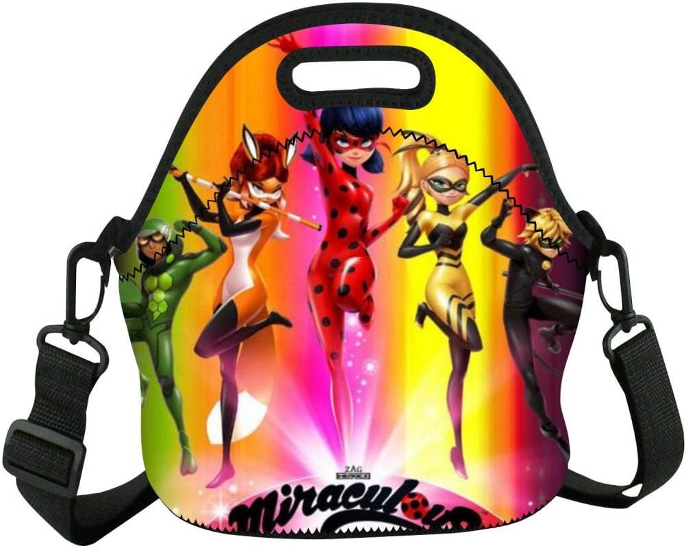 WWHOOH Miraculous-Ladybug Lunch Bag Large Insulated Reusable Neoprene Lunch Box Waterproof Tote Bento Bag With Zippe Handbag For Men, Women, Adults, Kids, Girls, Boys