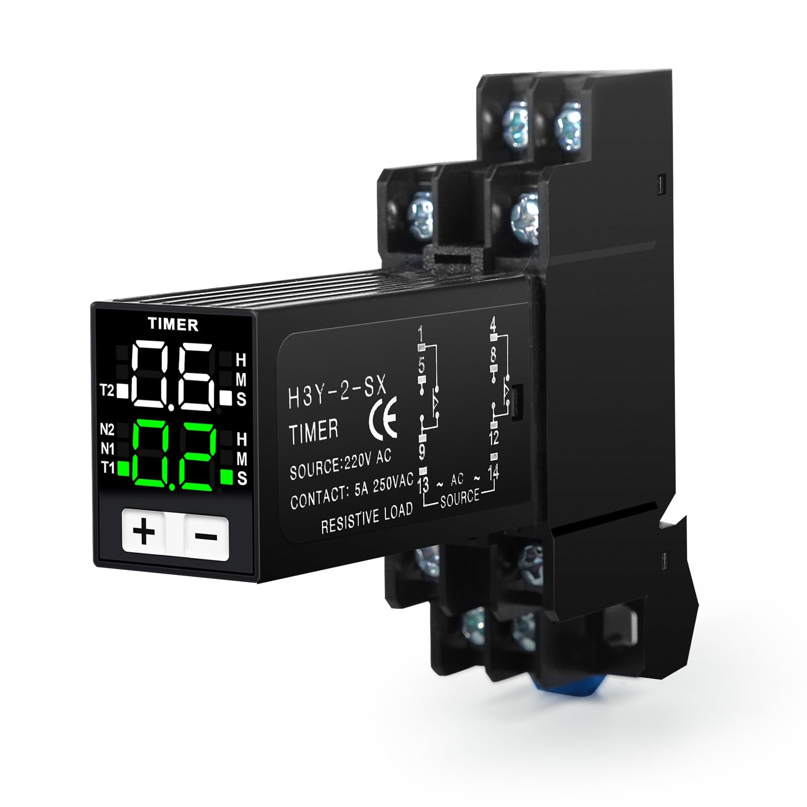 DEWIN Digital Time Relay,Digital Display Time Relay 0.1S-99H Cycle Time Control Delayer with Base Socket AC220V for Electrical Equipment (H3Y-2-SX 2 open 2 closed)
