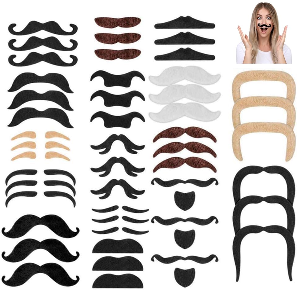 nuluxi Novelty Self Adhesive Fake Moustache Self Adhesive Beard Set Self Adhesive Fake Beards Decorations Supplies for Fiesta Party Masquerade Party Photo Props and Performance (16