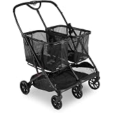 Joovy Boot X2 Shopping Cart Featuring 122 lbs Total Weight Capacity, Dual Removable Totes, Swivel Tires for Easy Steering, One-Handed Compact Fold, and One-Step Parking Brake (Black Frame)