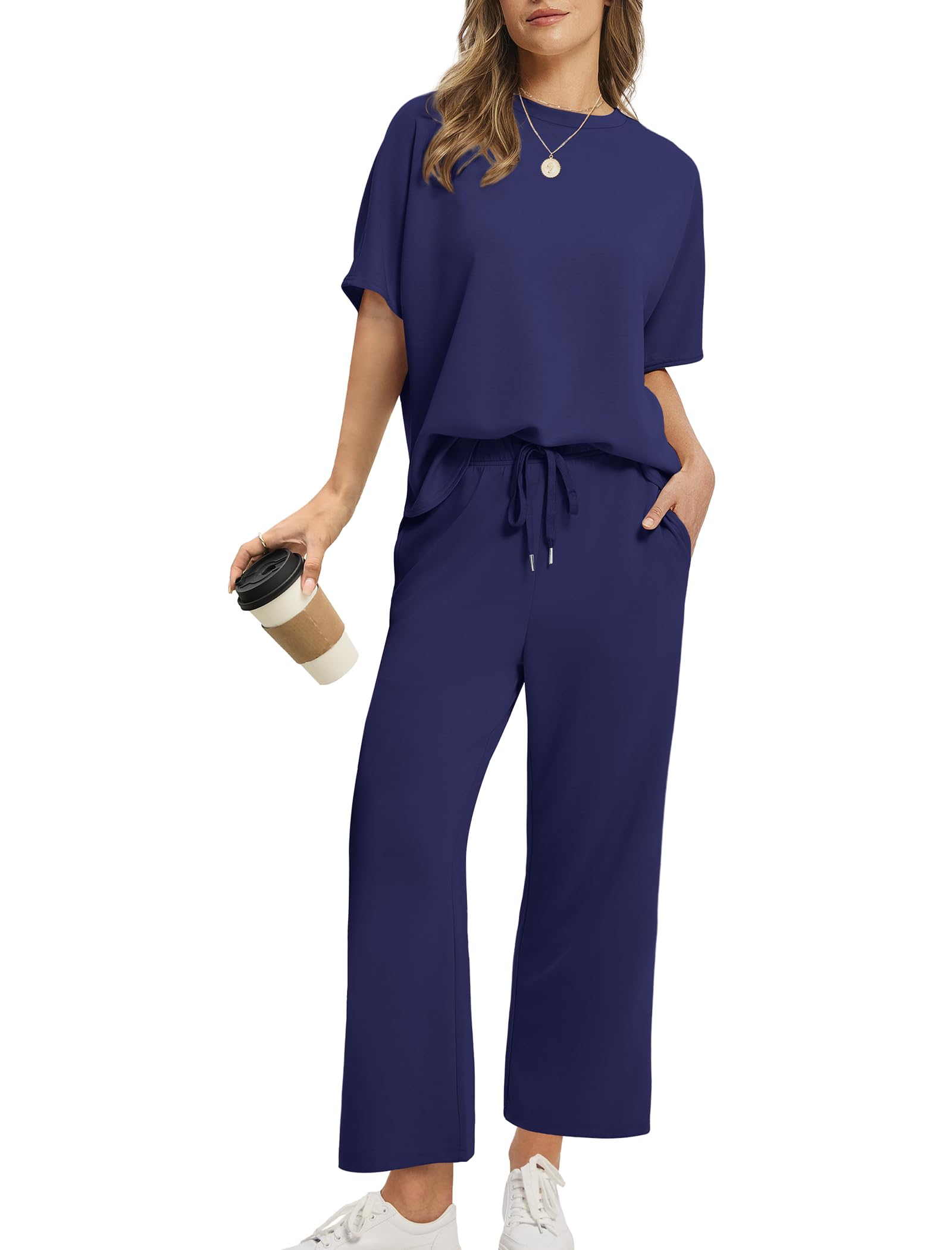 SAMPEEL Summer Outfits For Women 2025 Two Piece Sets Short Sleeve SAMPEEL Summer Outfits For Women 2025 Two Piece Sets Short Sleeve