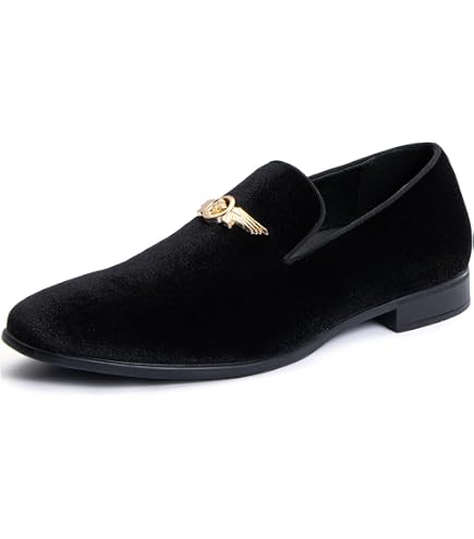 Cenprmon Men\'s Black Elegant Velvet Loafers Metal Buckle Penny Slip On Shoes Amazon.com | Cenprmon Men main image 3