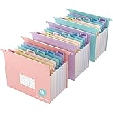Expanding Hanging File Folders for Filing Cabinet, 7 Accordion Pockets, 1.2'' Expandable, Multi-Color Tabs, Letter Size, 50% Wheat Straw, 3 Pack (Assorted Pastel)