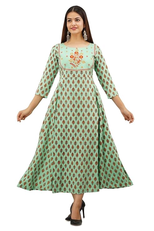 Women Stitched Floral Printed Cotton Anarkali Kurti, Womens Kurta for All Ocassions