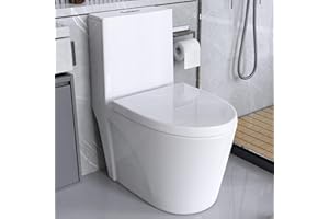 SPOWAY One Piece Toilet, 1/1.6 GPF Elongated Dual Flush Toilet with 15.5"W Soft Closing Seat, 17" Comfort Height Seat, Modern American Standard Modern Toilet for Bathroom, 12" Rough-In, White