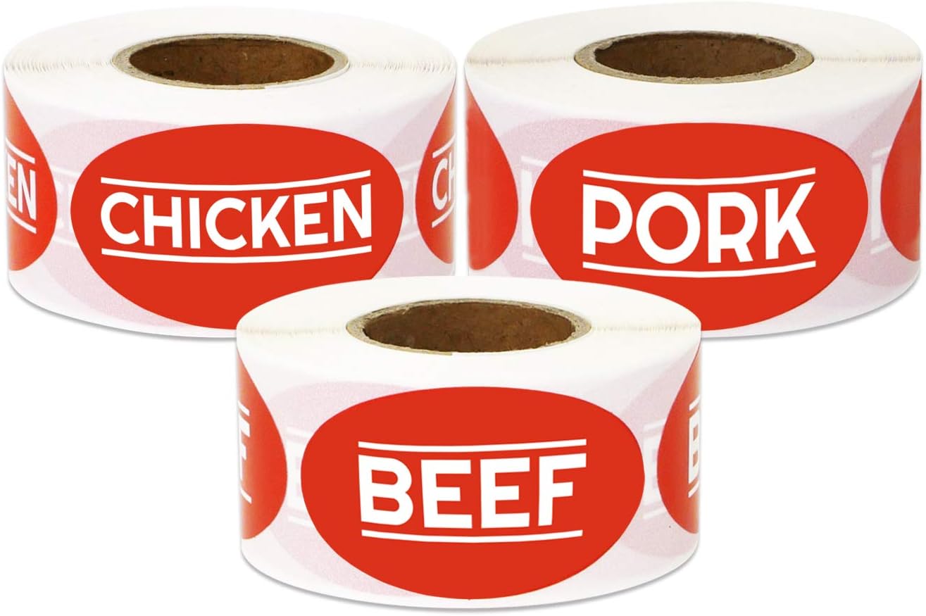 3 Rolls - Beef Chicken Pork Bundle Labels for Meat Markets, Supermarkets, Food Labeling or Butchers 1.75